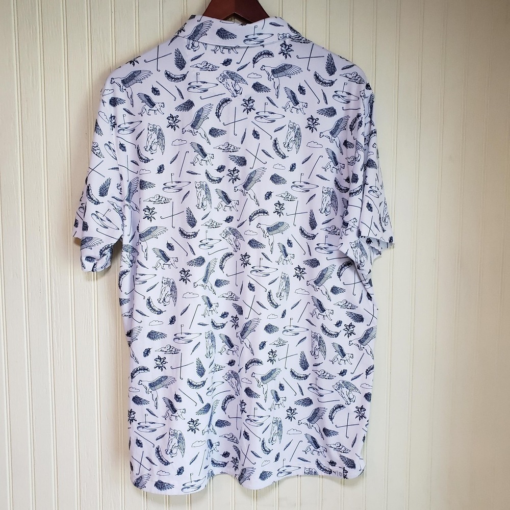 PUMA Polo Shirt Mens L White Winged Dog Golf Print Eagle Harbor Stretch Top - Picture 3 of 7